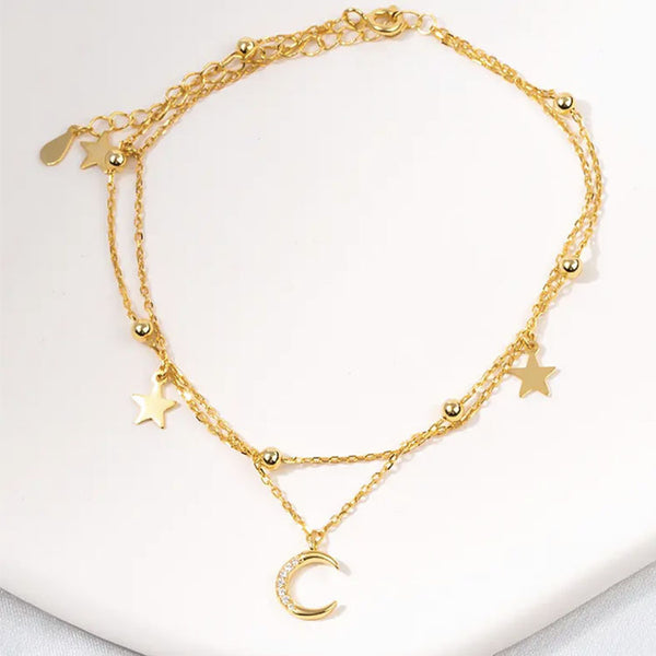 Moon Star Charm Layered Anklet