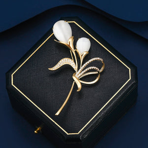 Crystal Tulip Flower Statement Brooch