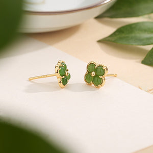 Ohrstecker mit grünem Jaspis-Vierblatt-Kleeblatt-Motiv