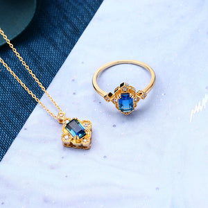 Blue Emerald Cut Quartz Statement Ring