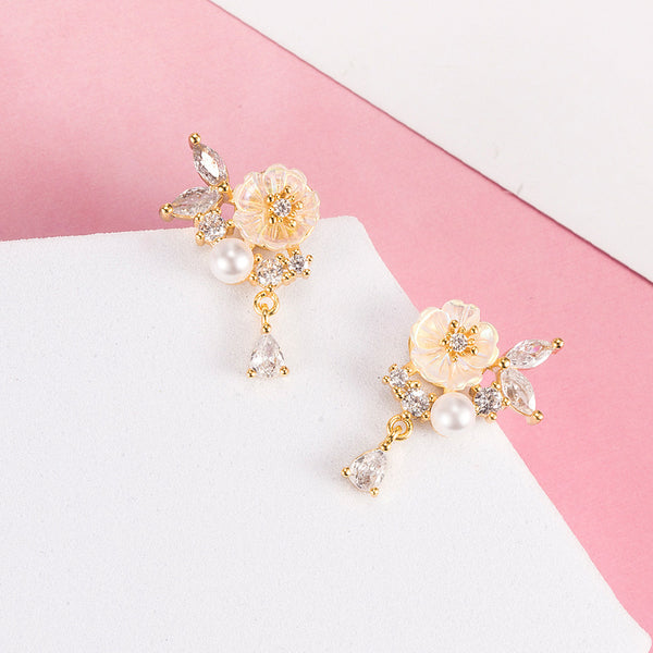 Gold Magnolia Flower Stud Earrings