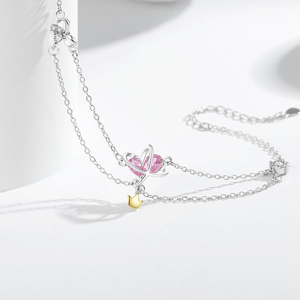 Pink Heart Crown Bracelet