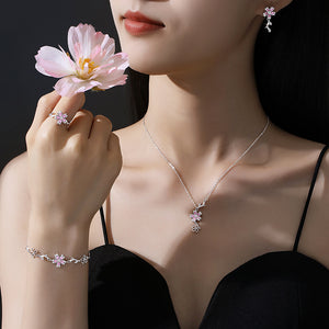 Pink Cherry Blossom Flower Charm Necklace