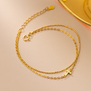 Tiny Gold Cross Double Chain Bracelet