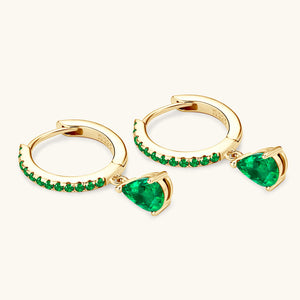 Pear Cut Emerald Dangle Drop Hoop Earrings