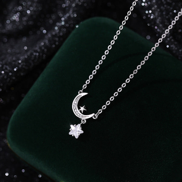 Silver Moon Star Pendant Necklace
