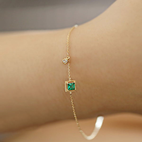 Gold Square Emerald Bracelet