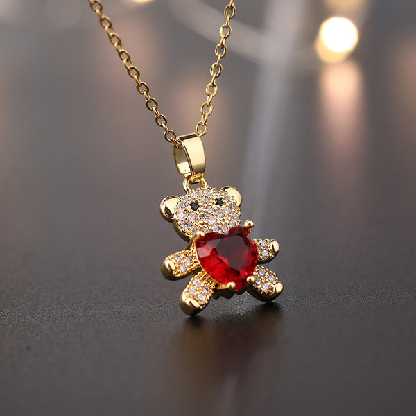 Cute Heart Bear Pendant Necklace