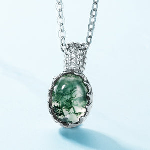Oval Cut Moss Agate Pendant Necklace