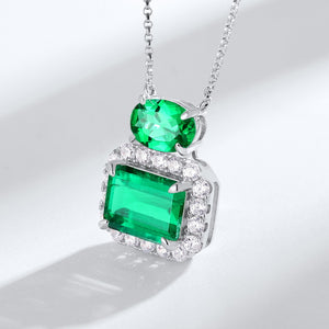 Oval Cut Emerald Halo Pendant Necklace