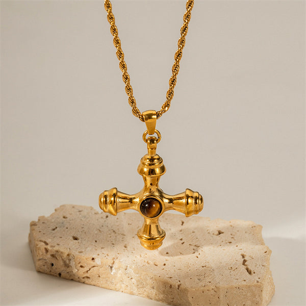 Gold Cross Tiger's Eye Necklace