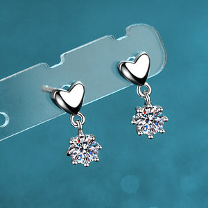 Solitaire Moissanite Heart Drop Earrings