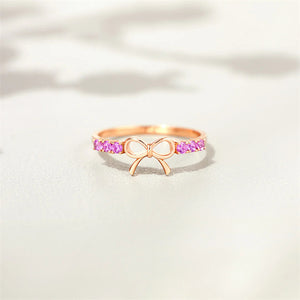 Dainty Pink Bow Tie Stacking Band Ring