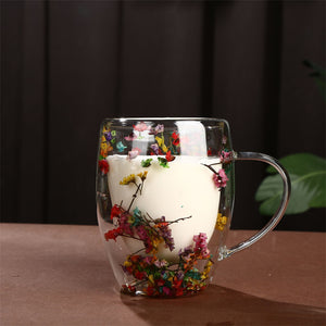 Double Wall Dry Flower Glass Coffee Cup