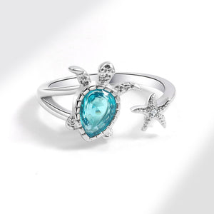 Blue Sea Turtle Starfish Stacking Ring
