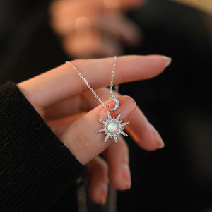 Opal Sun Moon Charm Pendant Necklace