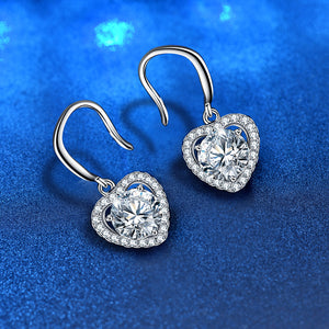 Moissanite Heart Halo Drop Hook Earrings