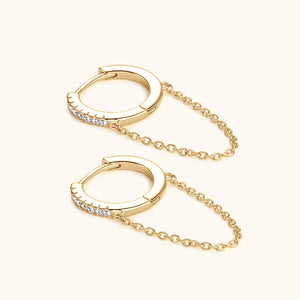 Moissanite Huggie Hoop Chain Drop Earrings