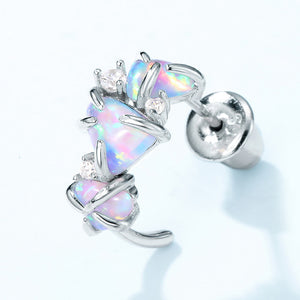 Three Stone Opal Half Hoop Earrings