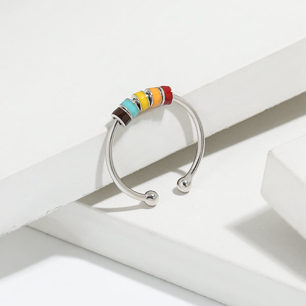 Rainbow Enamel Anxiety Fidget Spinner Ring