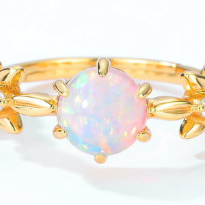 Round Opal Leaf Stacking Ring