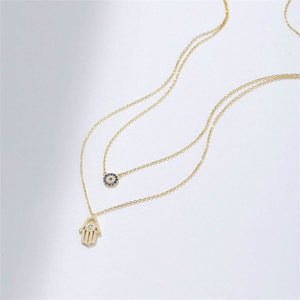 Evil Eye Hamsa Double Layering Necklace