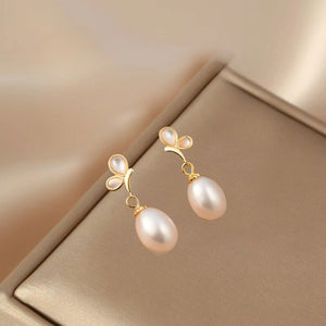 Opal Butterfly Pearl Dangle Drop Earrings