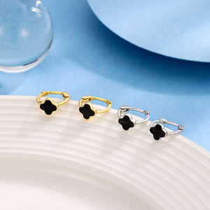Black Four Leaf Clover Hoop Earrings