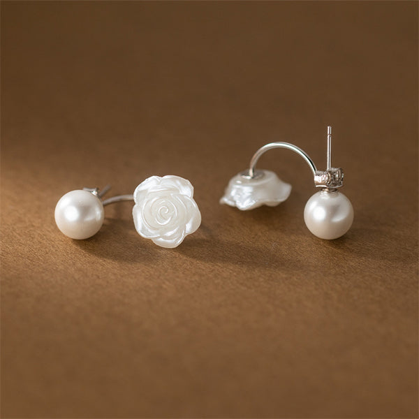 Rose Flower Pearl Stud Earrings
