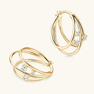 Three-Stone Moissanite Hoop Earrings