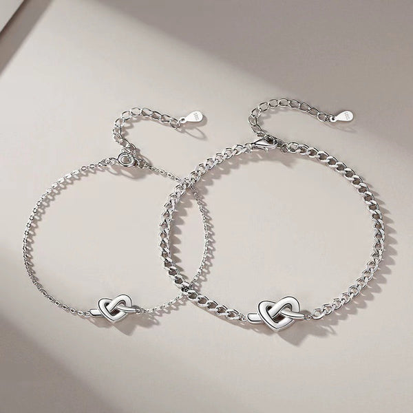 Silver Heart Knot Couple Bracelet