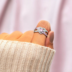 Pink Heart Double Row Band Ring