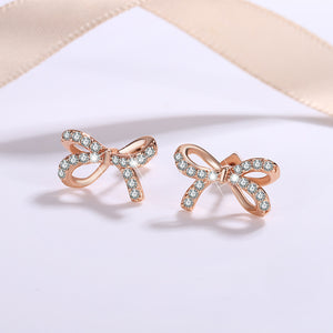 Boucles d'oreilles puces de mariage en moissanite avec nœud et ruban, style mariage