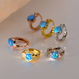 Dainty Opal Statement Huggie Hoop Earrings