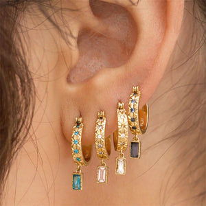 Color Gem Drop Hoop Earrings