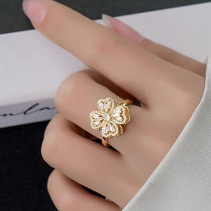 Statement-Ring mit vierblättrigem Kleeblatt-Fidget-Spinner