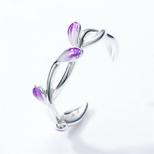 Purple Enamel Violet Flower Stacking Ring