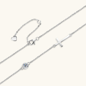 Moissanite Cross Horizontal Bar Necklace