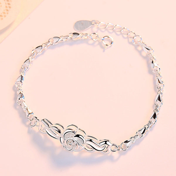 Silver Rose Flower Bracelet