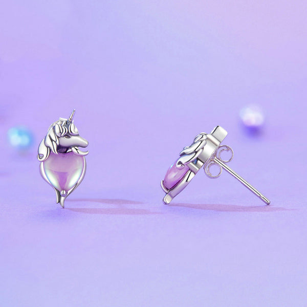 Purple Heart Unicorn Stud Earrings