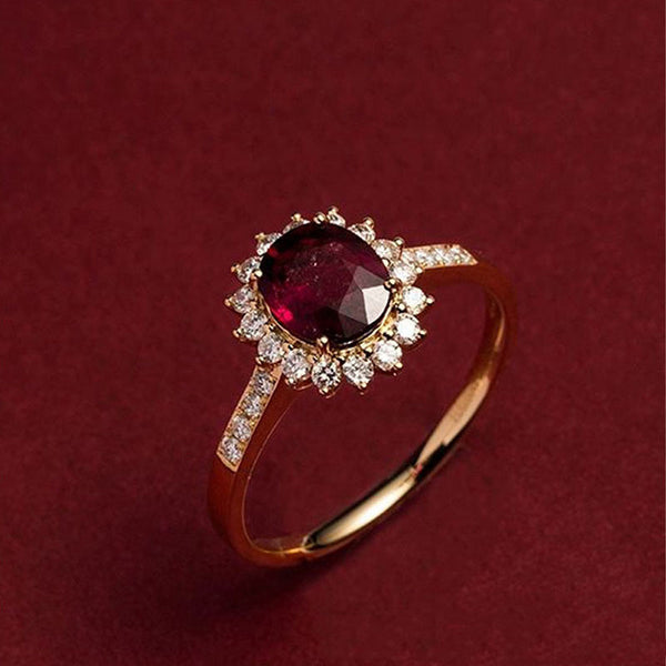 Garnet Red Flower ring