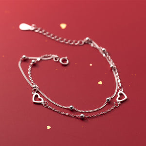 Dainty Heart Bead Double Chain Bracelet