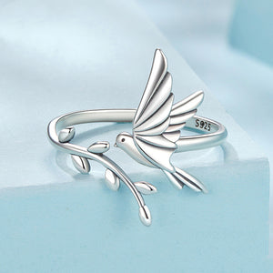 Dainty Bird Tree Leaf Branch Bypass Ring