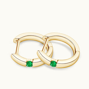 Dainty Gold Emerald Huggie Hoop Earrings
