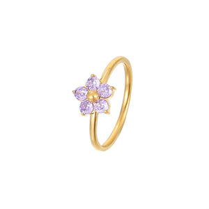 Pink Purple Flower Stacking Thin Band Ring