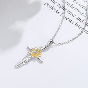 Gold Sunflower Cross Pendant Necklace