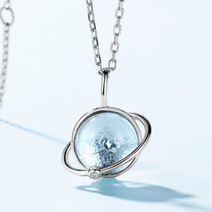 Blue Topaz Planet Saturn Pendant Necklace