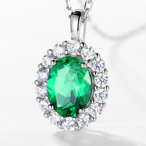 Oval Cut Emerald Halo Pendant Necklace