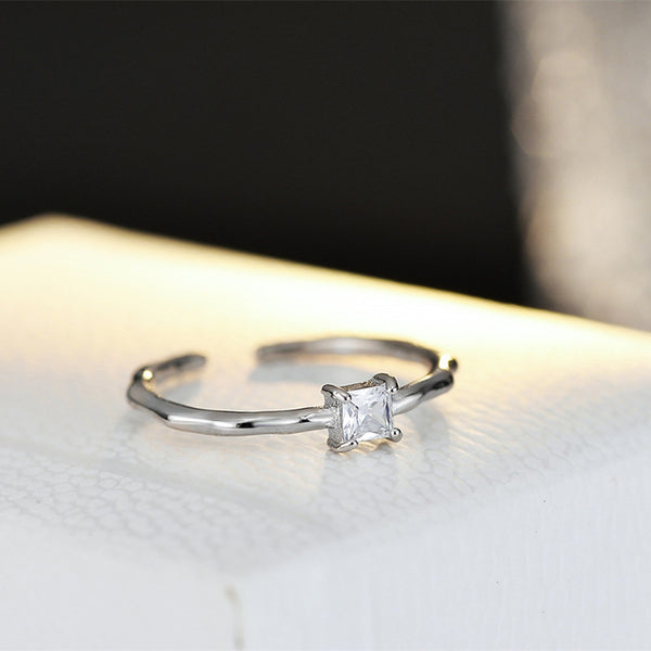 Four-Prong Square Silver Ring