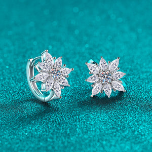 Marquise Moissanite Flower Huggie Earrings